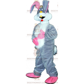 BIGGYMONKEY™ Gray Bunny and Big Pink Ears Mascot Costume -