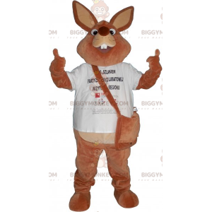Bruin konijn BIGGYMONKEY™ mascottekostuum met draagzak -
