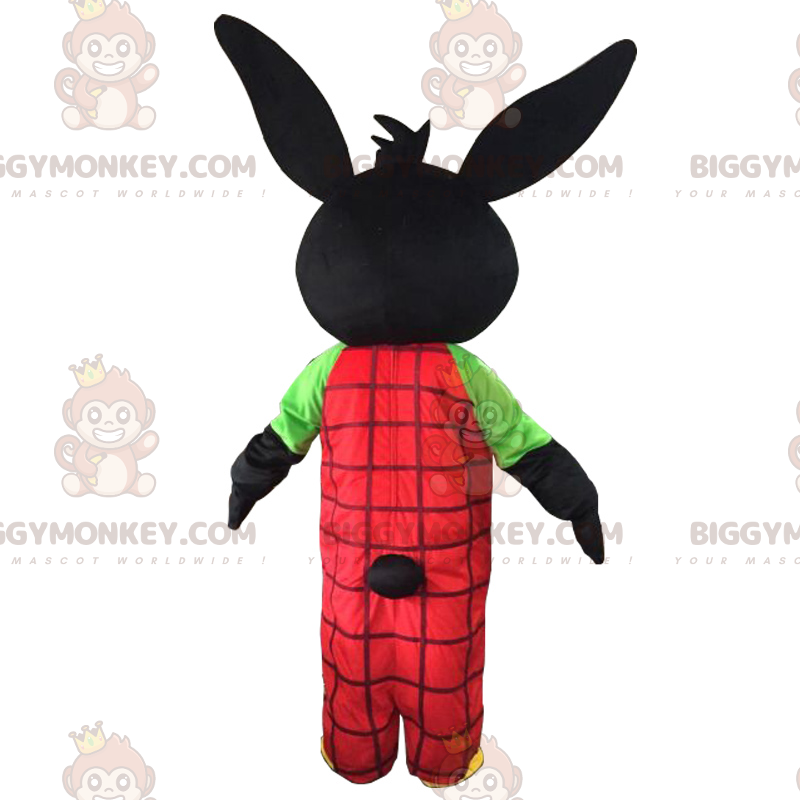 BIGGYMONKEY™ Schwarzes Kaninchen im Overall-Maskottchen-Kostüm