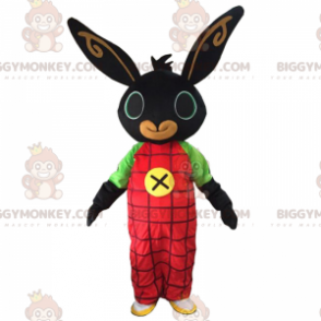 BIGGYMONKEY™ zwart konijn in overall mascottekostuum -