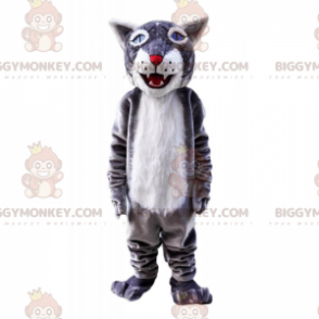 Traje de mascote de lobo de olhos azuis BIGGYMONKEY™ –