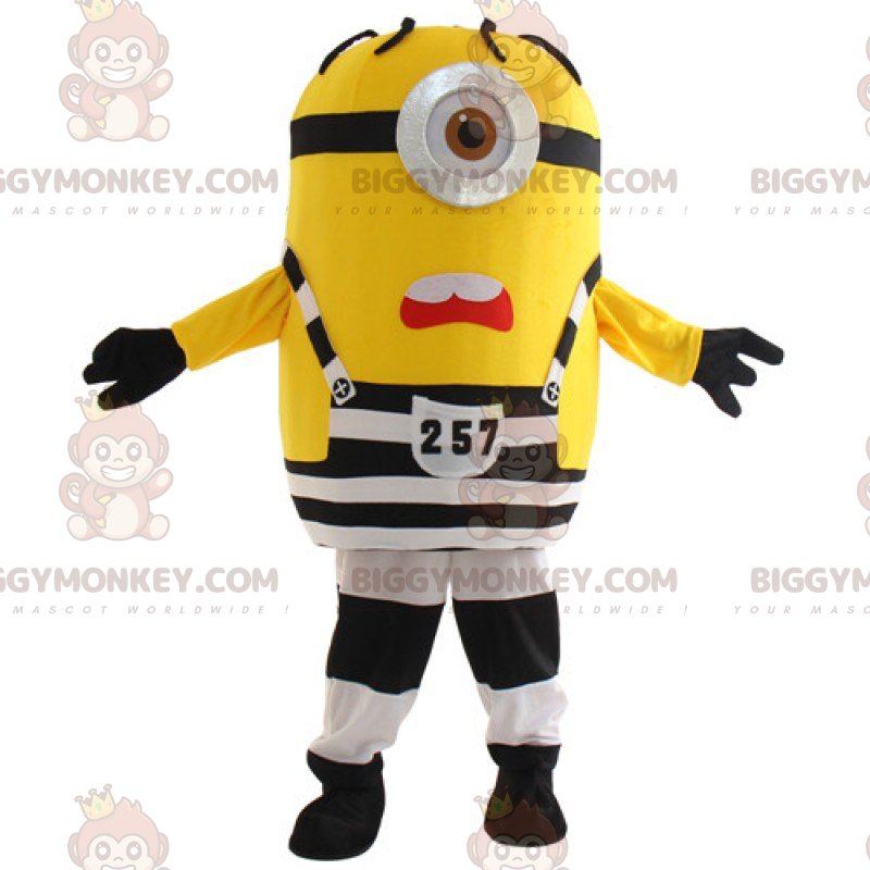 BIGGYMONKEY™ Minion-Maskottchen-Kostüm im Gefangenen-Outfit –