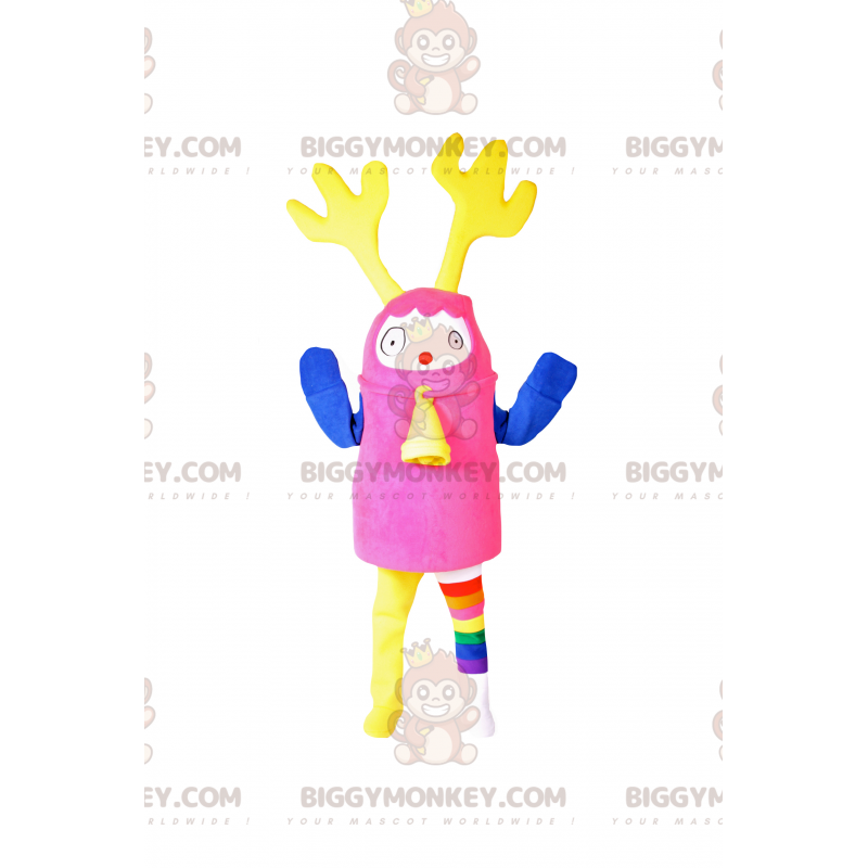 Traje de mascote multicolorido BIGGYMONKEY™ com orelhas de rena