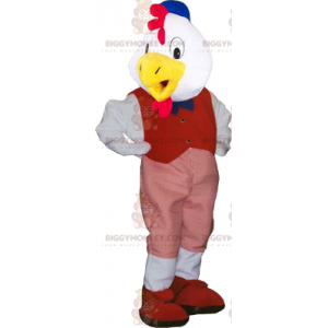 BIGGYMONKEY™ vit fågelmaskotdräkt med röd outfit - BiggyMonkey