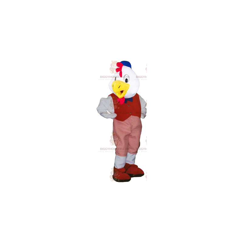 BIGGYMONKEY™ Costume da mascotte uccello bianco con abito rosso
