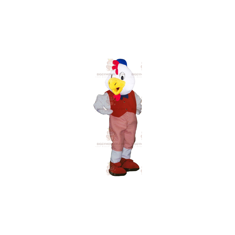 Costume de mascotte BIGGYMONKEY™ oiseau blanc avec tenue rouge