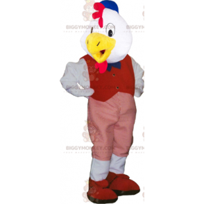 BIGGYMONKEY™ White Bird Mascot Costume with Red Outfit –