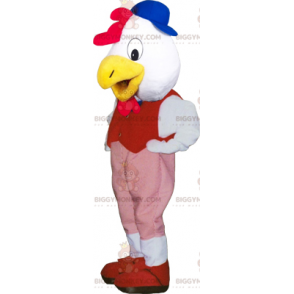 BIGGYMONKEY™ Mascottekostuum met witte vogel en rode outfit -