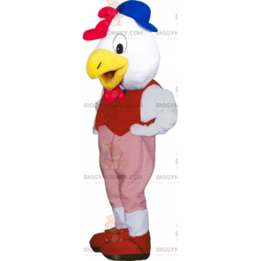 Costume de mascotte BIGGYMONKEY™ oiseau blanc avec tenue rouge