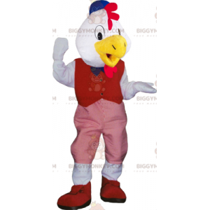 BIGGYMONKEY™ vit fågelmaskotdräkt med röd outfit - BiggyMonkey