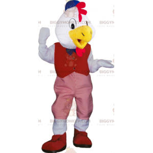 BIGGYMONKEY™ White Bird Mascot Costume with Red Outfit –