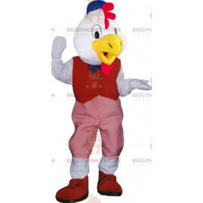 Costume de mascotte BIGGYMONKEY™ oiseau blanc avec tenue rouge