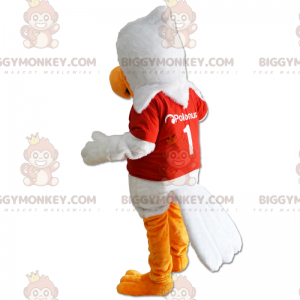 BIGGYMONKEY™ mascottekostuum met witte vogel en rode jersey -