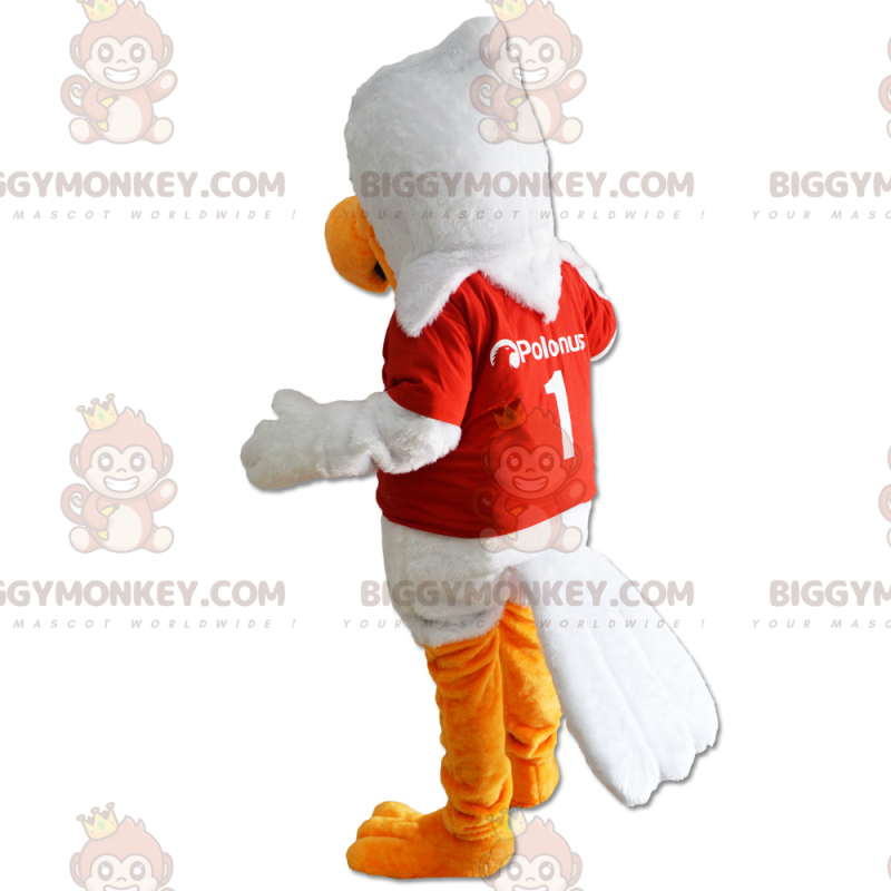 Costume de mascotte BIGGYMONKEY™ oiseau blanc et maillot rouge