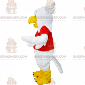 BIGGYMONKEY™ Maskottchen-Kostüm aus weißem Vogel und rotem