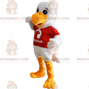 Costume de mascotte BIGGYMONKEY™ oiseau blanc et maillot rouge