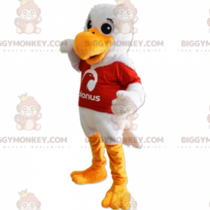 BIGGYMONKEY™ mascottekostuum met witte vogel en rode jersey -