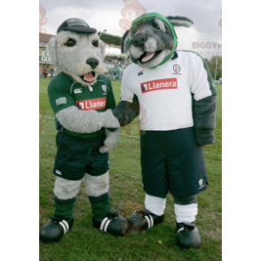 2 BIGGYMONKEY's mascotte van grijze honden in sportkleding -