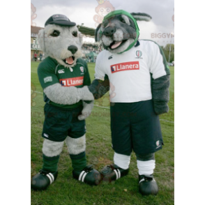 Duo de mascottes BIGGYMONKEY™ de chiens gris en tenue de sport