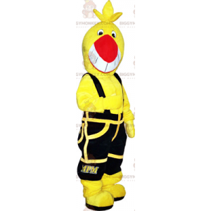 Costume de mascotte BIGGYMONKEY™ oiseau jaune avec salopette