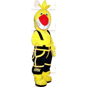 BIGGYMONKEY™ Yellow Bird Mascot Costume with Black Overalls –