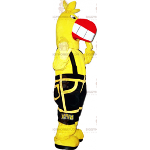 BIGGYMONKEY™ Gelbes Vogel-Maskottchen-Kostüm mit schwarzem