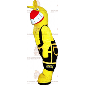 BIGGYMONKEY™ Mascottekostuum met gele vogel en zwarte overall -