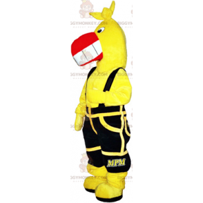 BIGGYMONKEY™ Yellow Bird Mascot Costume with Black Overalls –