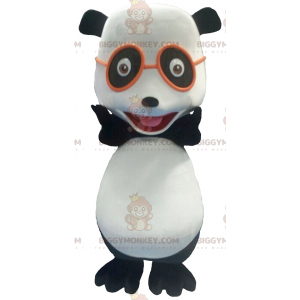 Mustavalkoinen Panda BIGGYMONKEY™ maskottiasu lasilla -