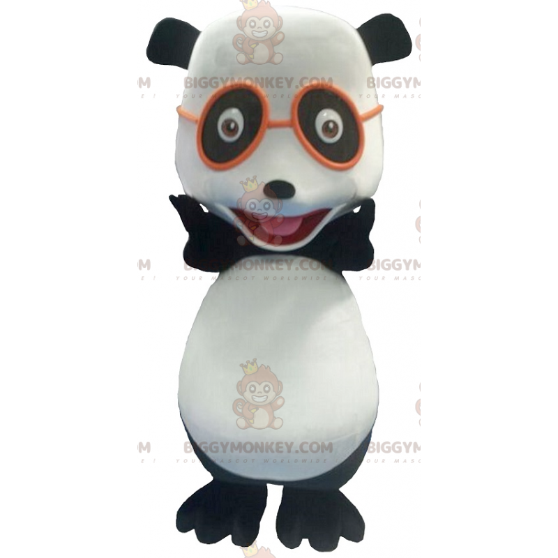 Svart och vit panda BIGGYMONKEY™ maskotdräkt med glasögon -