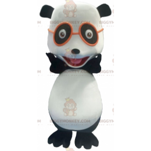 Svart och vit panda BIGGYMONKEY™ maskotdräkt med glasögon -