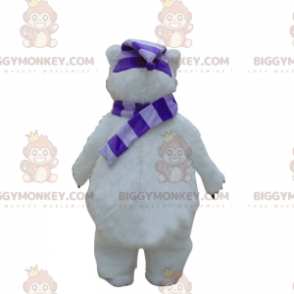 Traje de mascote de urso branco BIGGYMONKEY™ com cachecol e