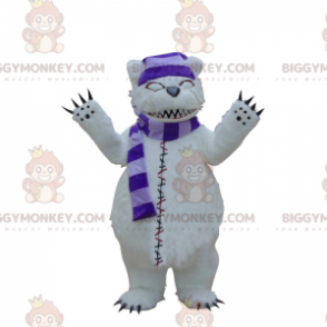 Traje de mascote de urso branco BIGGYMONKEY™ com cachecol e