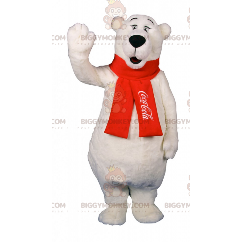 Traje de mascote de urso polar BIGGYMONKEY™ com lenço vermelho