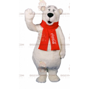 BIGGYMONKEY™ Polar Bear Mascot Costume with Coca-Cola Red Scarf