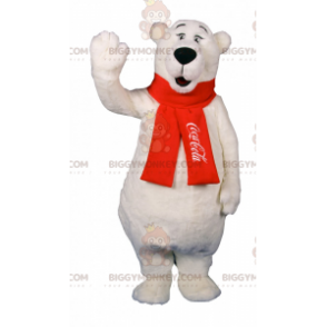 Traje de mascote de urso polar BIGGYMONKEY™ com lenço vermelho