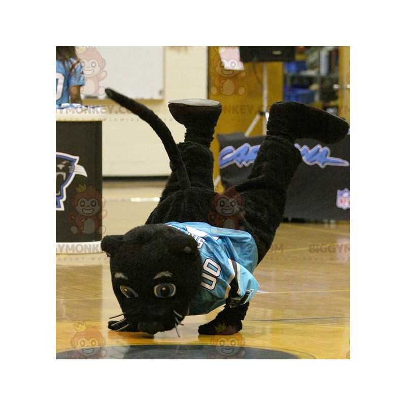 Black Panther BIGGYMONKEY™ Maskottchenkostüm mit blauem Hemd -
