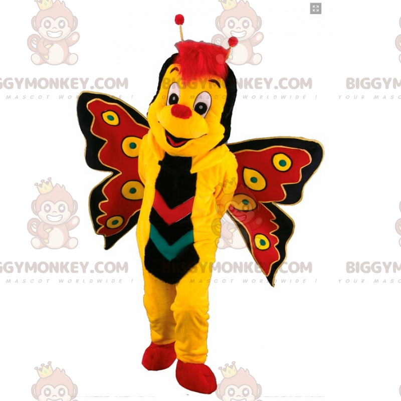 BIGGYMONKEY™ gele en rode vlinder mascotte kostuum -
