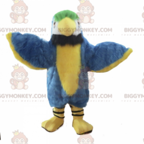 BIGGYMONKEY™ blauw en geel papegaai mascotte kostuum -