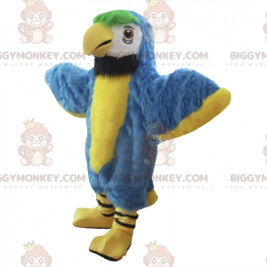 BIGGYMONKEY™ blauw en geel papegaai mascotte kostuum -