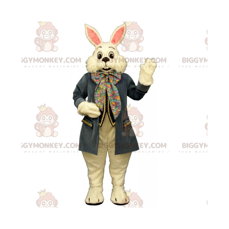BIGGYMONKEY™-mascottekostuum Alice in Wonderland - wit konijn -