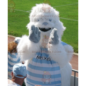 BIGGYMONKEY™ Costume mascotte Yeti bianco e blu tutto peloso