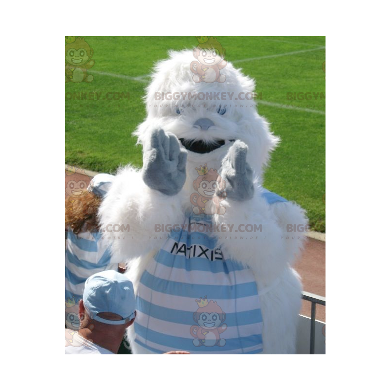 BIGGYMONKEY™ Costume mascotte Yeti bianco e blu tutto peloso -