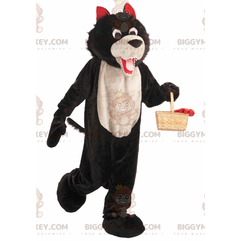 Blødt og lodnet sort hvid og rød ulv BIGGYMONKEY™ maskotkostume