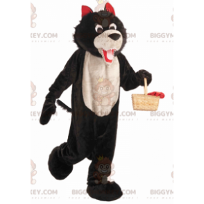 Costume de mascotte BIGGYMONKEY™ de loup noir blanc et rouge