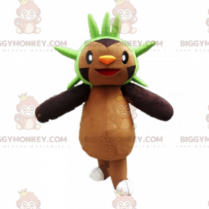 Kostým maskota postavy BIGGYMONKEY™ hnědý se zelenou korunou –