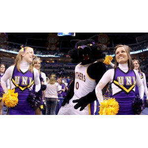 BIGGYMONKEY™ mascottekostuum zwart-paarse kat in sportkleding -