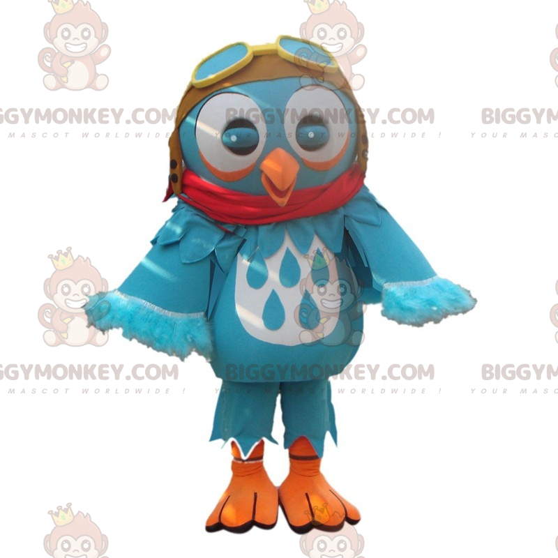 BIGGYMONKEY™ Costume da mascotte da gufi blu con elmetto da