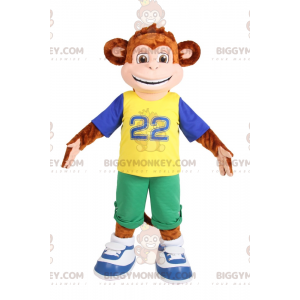 Traje de mascote de macaquinho sorridente BIGGYMONKEY™ com