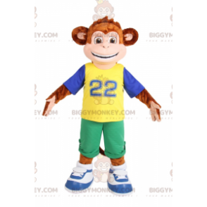 Traje de mascote de macaquinho sorridente BIGGYMONKEY™ com